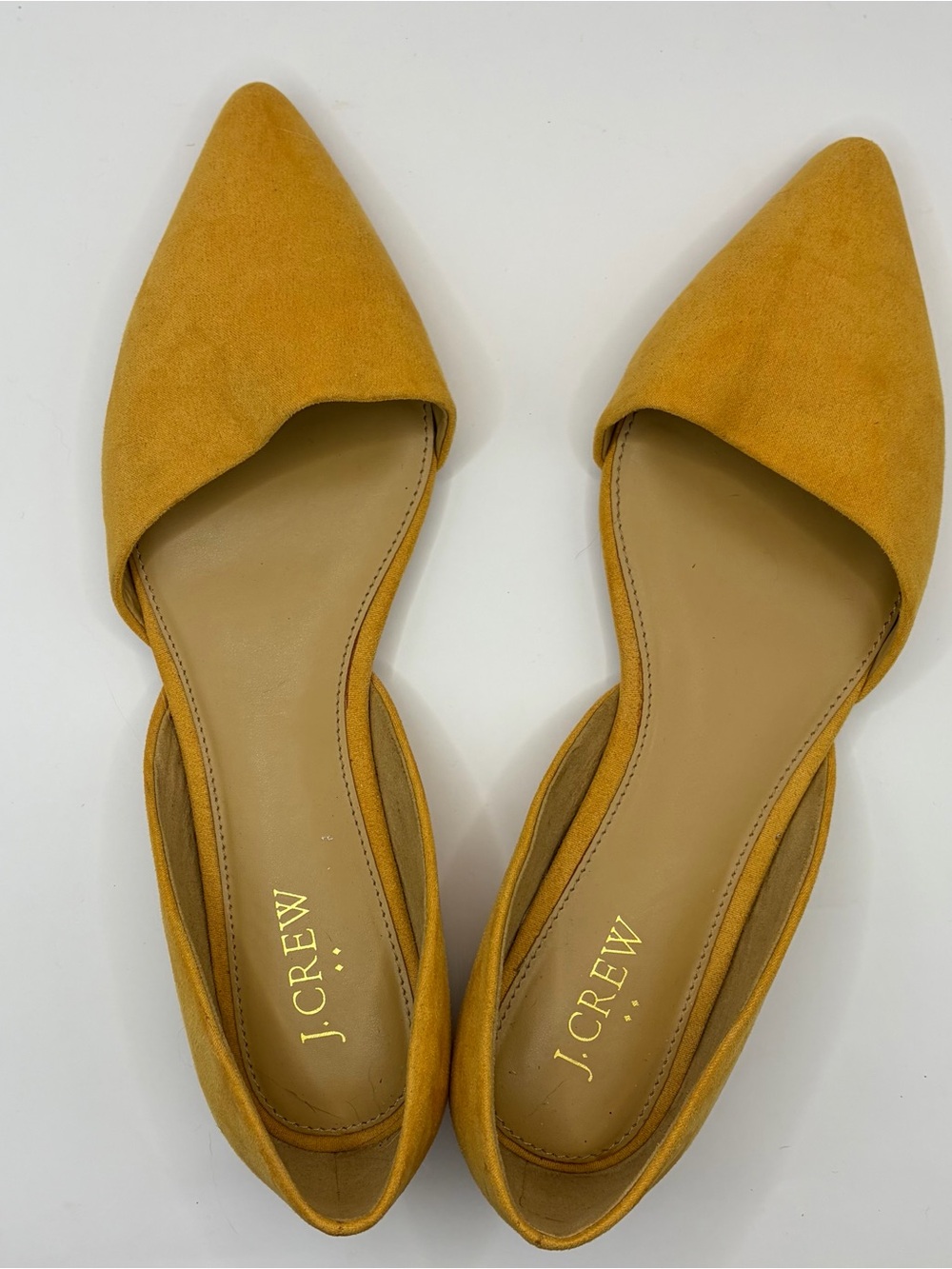 J. Crew Mustard Yellow Pointed Suede D'Orsay Flats